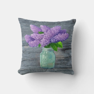 Lovely Lilacs In Rustic Mason Jar Cushion