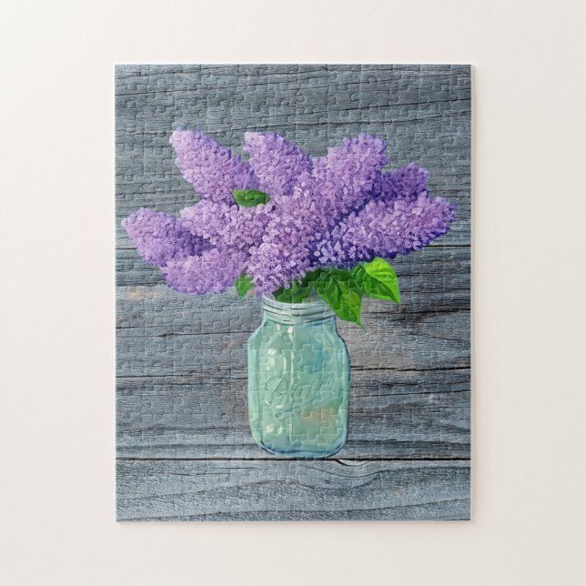 Lovely Lilacs  In Rustic Mason Jar Jigsaw Puzzle (Vertical)