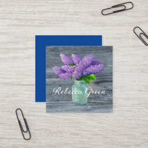 Lovely Lilacs In Rustic Mason Jar Square Business Card
