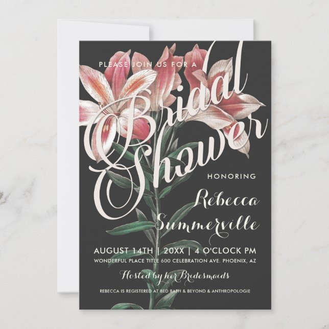 Lovely Lily Botanical Bridal Shower Invitations (Front)