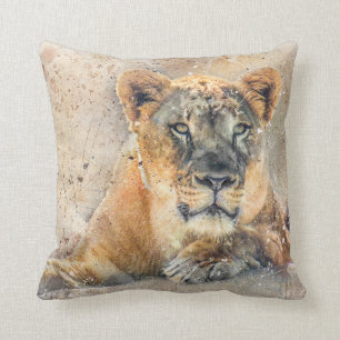 Lovely Lioness Photography Modern Watercolor Cushion
