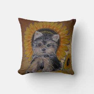 Lovely Little Dog and Sunflowers Cushion