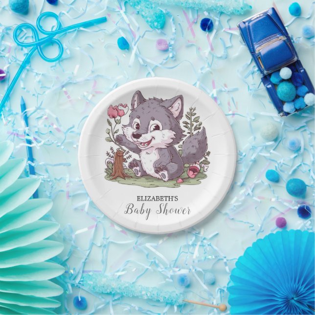 Lovely Little Wolf Baby Shower Paper Plate (Party)