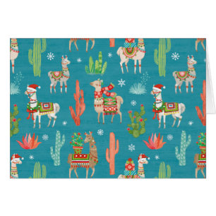 Lovely Llamas Christmas Teal Pattern