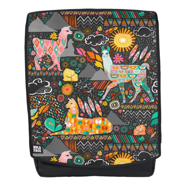 Lovely Llamas on Grey Backpack (Front)