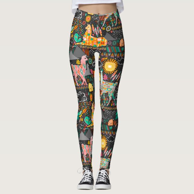 Lovely Llamas on Grey Leggings (Front)
