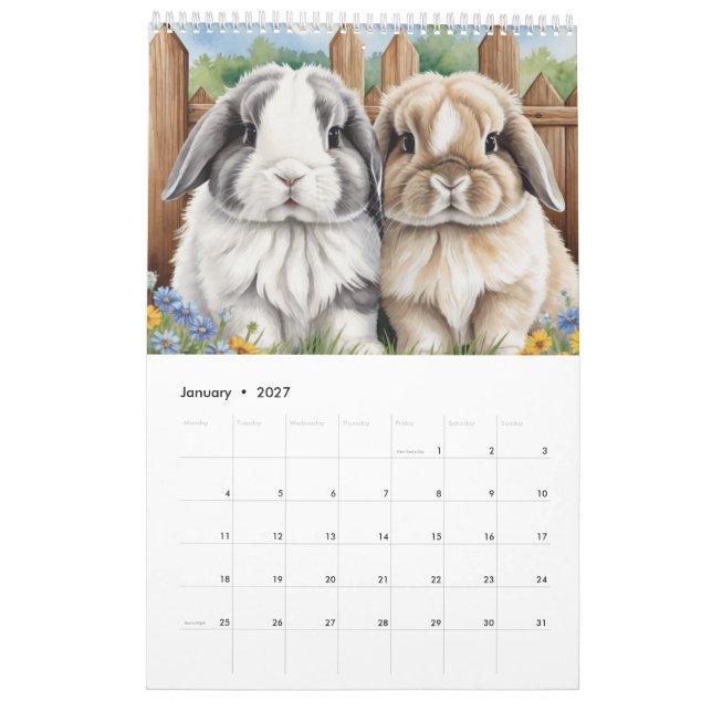 Lovely Lop Bunny Rabbits Calendar (Jan 2027)
