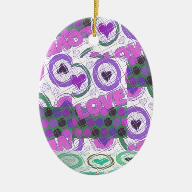 Lovely Love Heart Motif Art Print Ceramic Tree Decoration (Front)