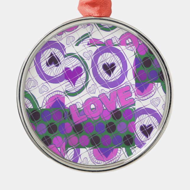 Lovely Love Heart Motif Art Print Metal Ornament (Front)