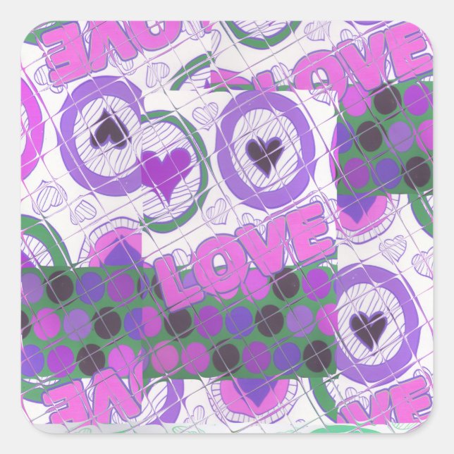 Lovely Love Heart Motif Art Print Square Sticker (Front)
