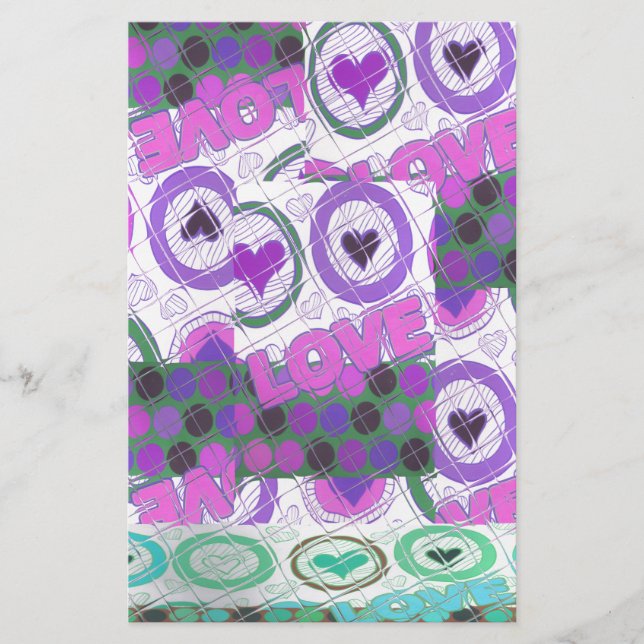 Lovely Love Heart Motif Art Print Stationery (Front)