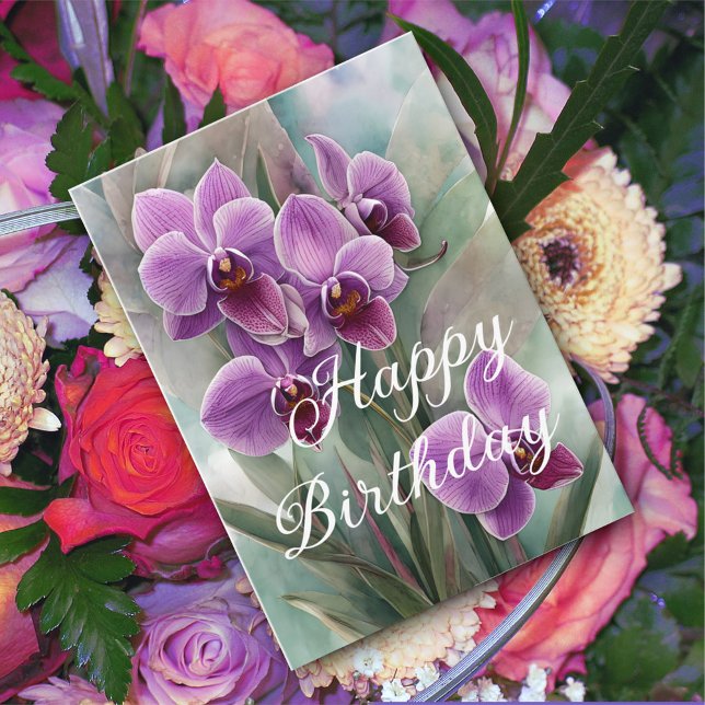 Lovely Magenta Pink Winter Orchids Birthday Card (Creator Uploaded)