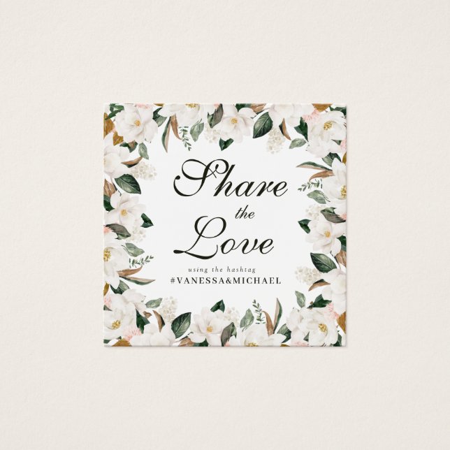 lovely Magnolia floral wedding hashtag card (Front)
