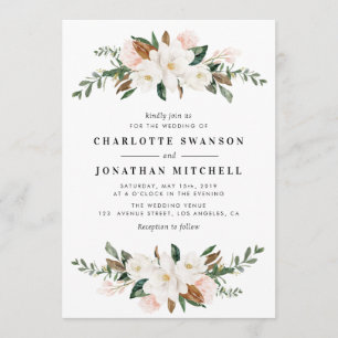Lovely magnolia watercolor floral wedding invitation