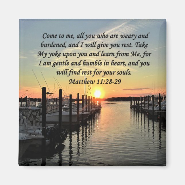 LOVELY MATTHEW 11:28 SUNSET OVER THE LAKE PHOTO MAGNET (Front)