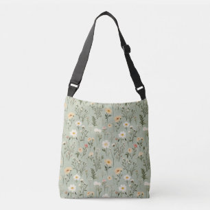 Lovely Meadow Flowers on Green Crossbody Bag