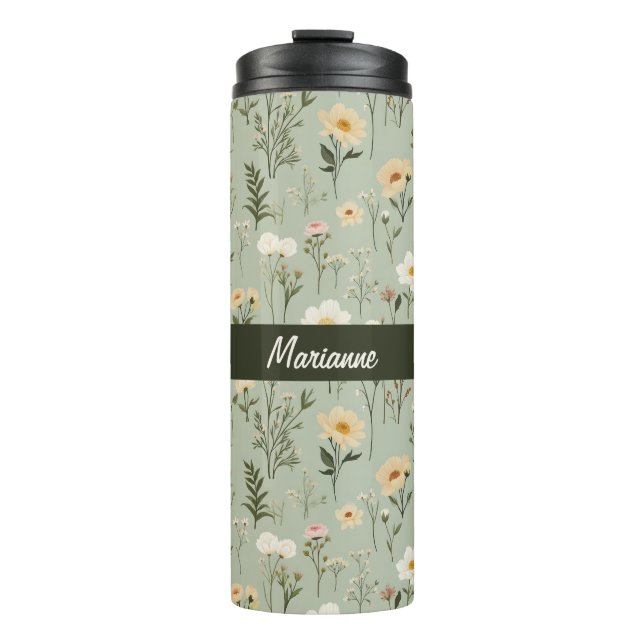 Lovely Meadow Flowers on Green Thermal Tumbler (Front)