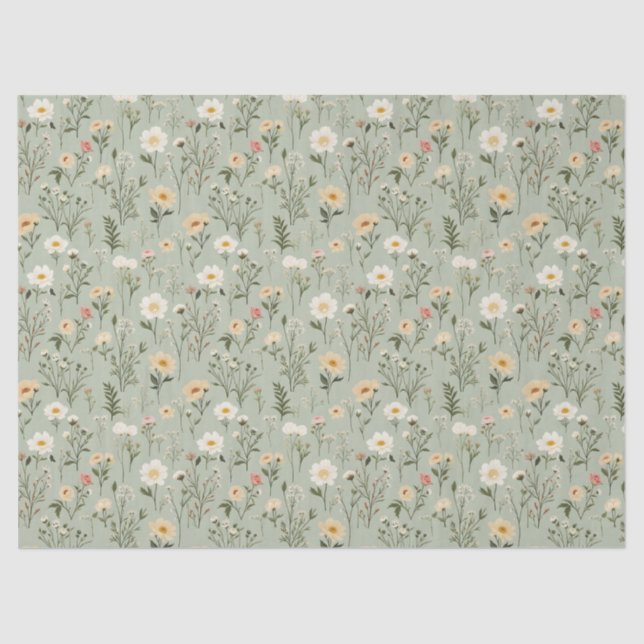 Lovely Meadow Flowers on Green Tissue Paper (Front)