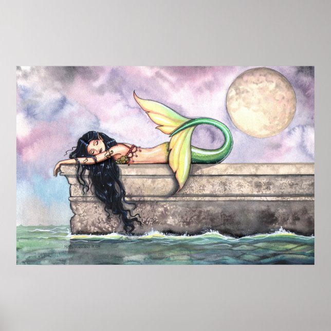 Lovely Mermaid on Pier Poster Print (Front)