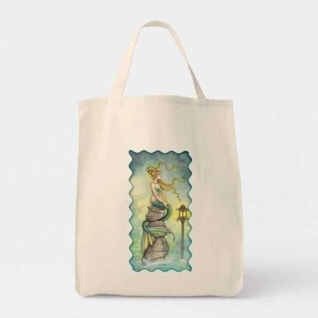 Lovely Mermaid with Moon and Lantern Tote Bag (Front)