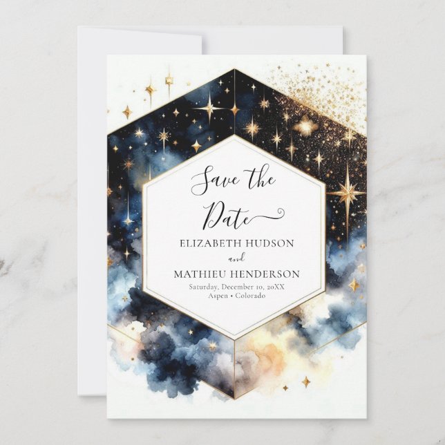 Lovely Minimalist Celestial Wedding Save The Date (Front)