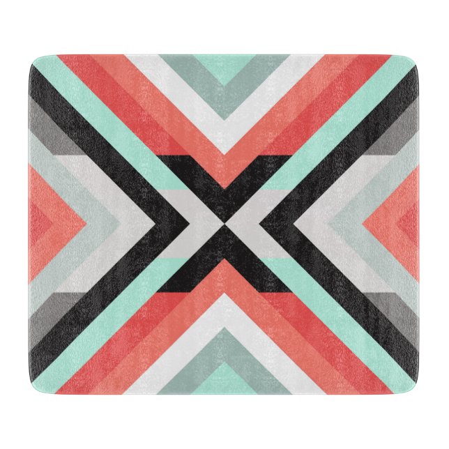 Lovely Mint Coral Geometric Pattern Cutting Board (Front)