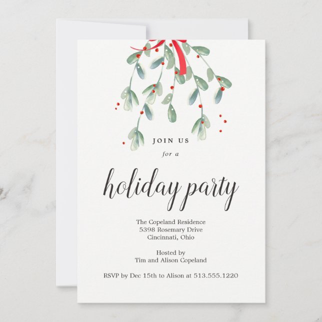 Lovely Mistletoe Christmas Holiday Party Invites (Front)