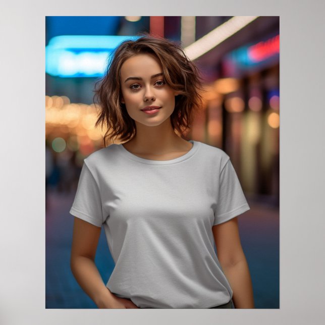 Lovely model wearing a blank white Gildan t-shirt Poster (Front)