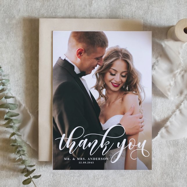 Lovely Modern Calligraphy Wedding Photo Thank You (Creator Uploaded)