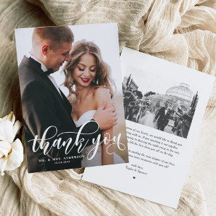 Lovely Modern Calligraphy Wedding Photo Thank You Card