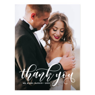 Lovely Modern Calligraphy Wedding Photo Thank You Postcard