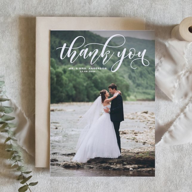 Lovely Modern Calligraphy Wedding Thank You Postcard (Creator Uploaded)
