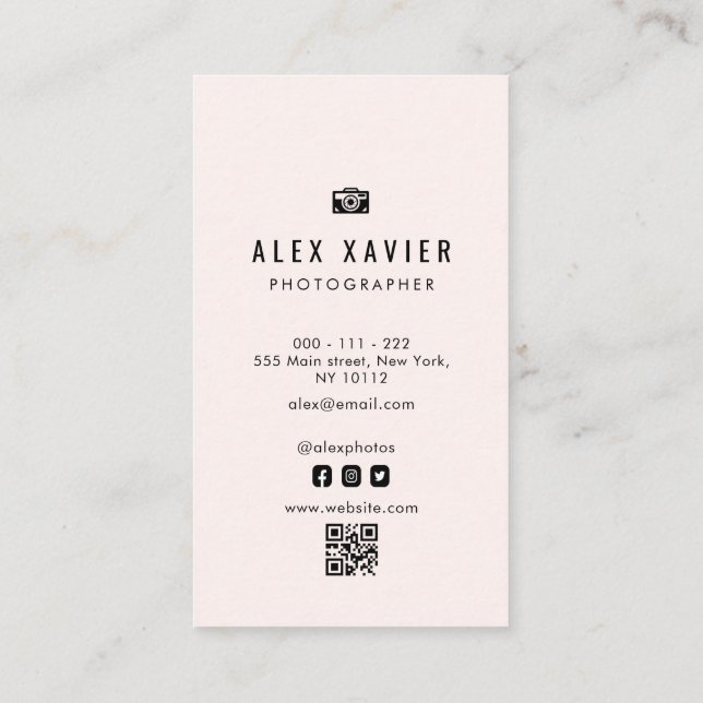 lovely modern photographer QR code Business Card (Back)