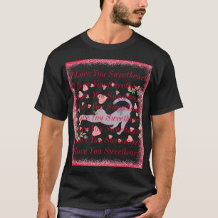 Lovely Modern Red Heart Cute Cat Valentines Day T-Shirt