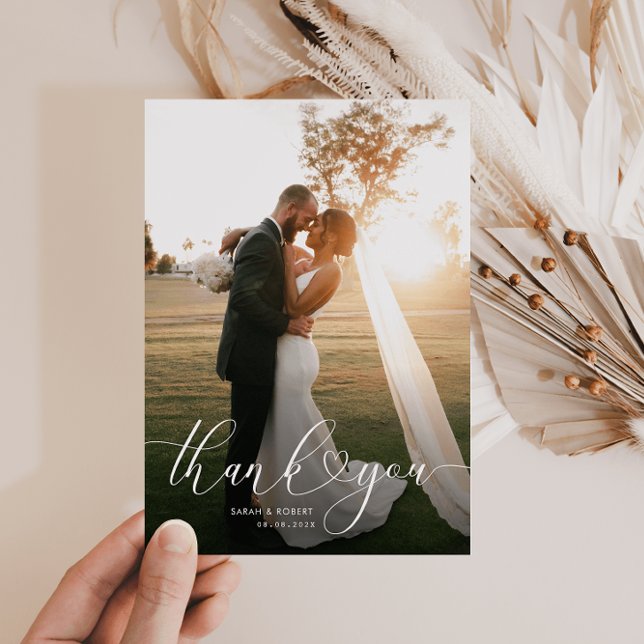 lovely modern script wedding thank you photo card (Creator Uploaded)