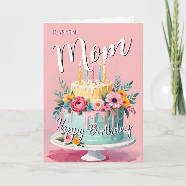 Lovely mom happy birthday cake birthday card mom (Front)
