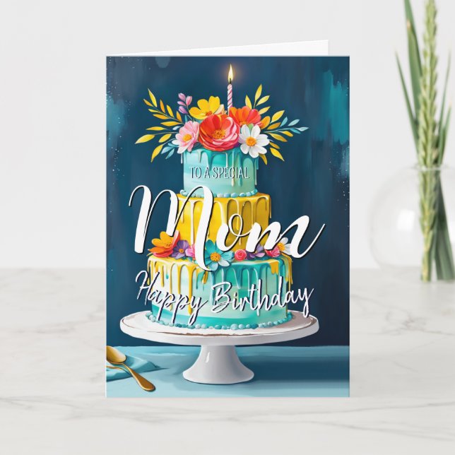 Lovely mom happy birthday cake birthday card mom (Front)