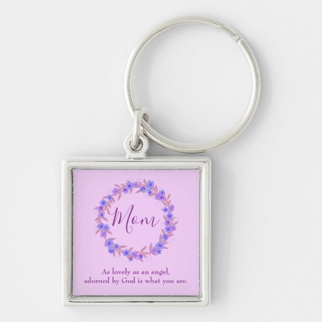 Lovely Mom Purple Floral Wreath Key Ring (Front)