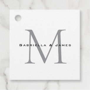 Lovely Monogrammed Black White Grey Calligraphy Favour Tags