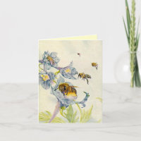 Lovely Morning Glory flowers Bees THANK YOU Card