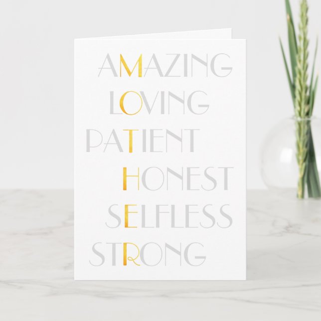 Lovely Mothers Gold Acrostic Poem Typography Card (Front)