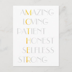 Lovely Mothers Gold Acrostic Poem Typography Gift Postcard