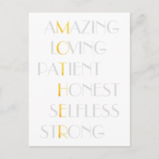 Lovely Mothers Gold Acrostic Poem Typography Gift Postcard