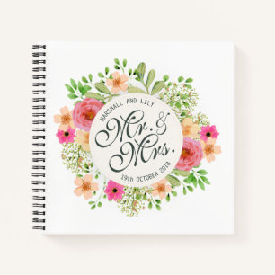 Lovely Mr. and Mrs. Floral Wedding Guestbook Notebook