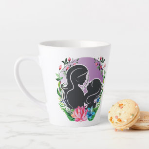 Lovely Mum And Daughter with colourful flowers Latte Mug