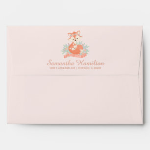 Lovely Mummy and Baby Fox Blush Shower Invitation Envelope