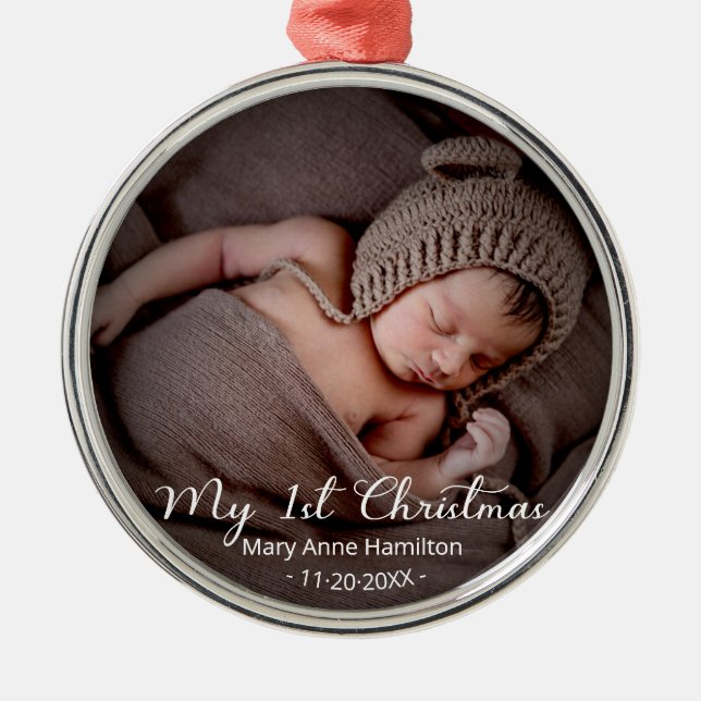Lovely My First Christmas Newborn Baby Photo Metal Ornament (Front)