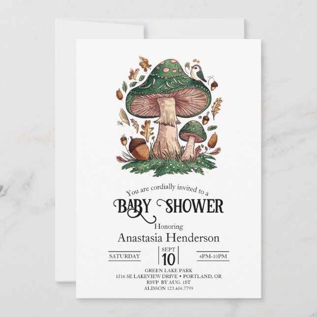 Lovely Mystical Mushroom Baby Shower Invitation (Front)