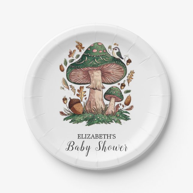 Lovely Mystical Mushroom Baby Shower Paper Plate (Front)