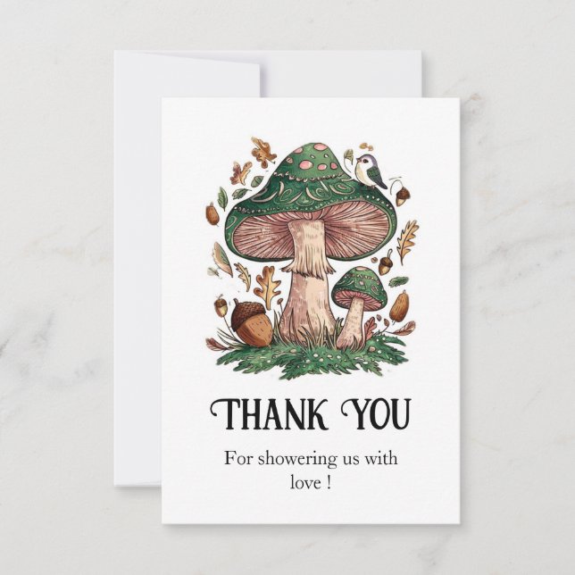 Lovely Mystical Mushroom Baby Shower Thank You Card (Front)